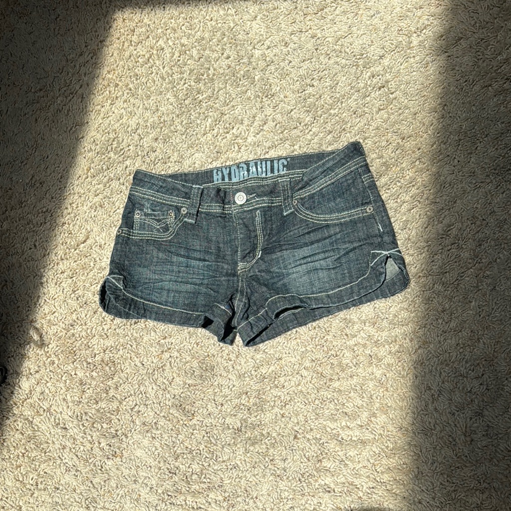 Hydraulic Blue Jean Shorts With Cuffed Hem And Distressed Look